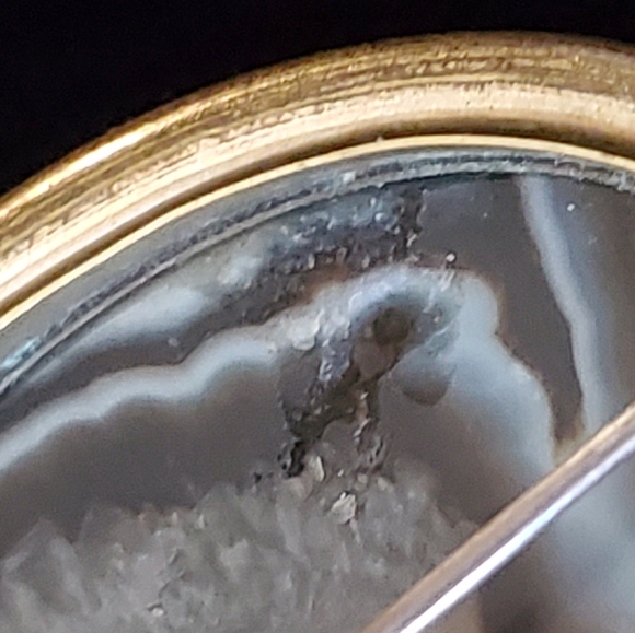 Antique Victorian Banded Agate Engaved Frame Brooch Laye 1800's - Picture 7 of 8